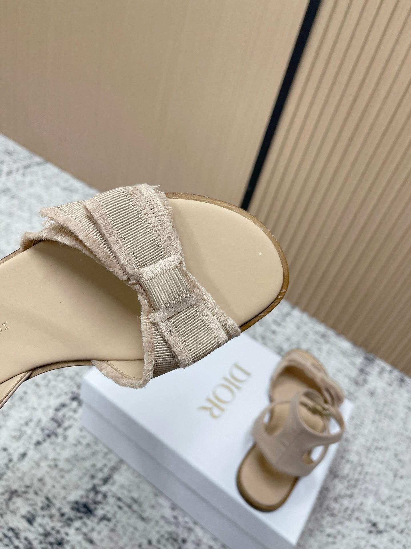CD 26s Sandals Beige Sheepskin Canvas 643495