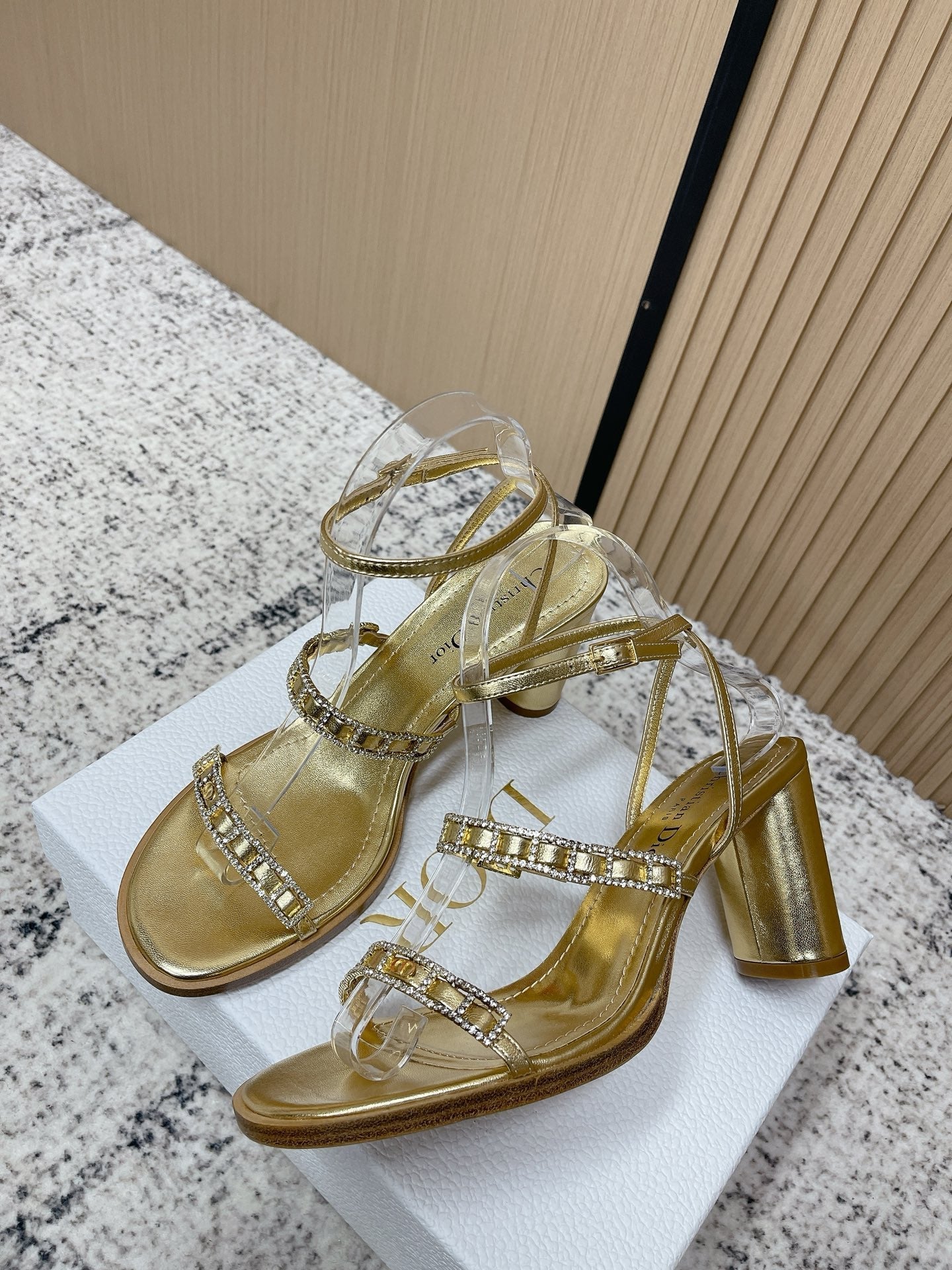 CD 26s High Heel Sandals 80 Gold Champage Genuine Leather 643497