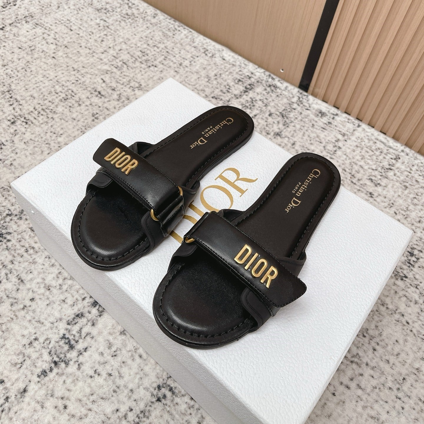 CD Dioriviera Dioract Slides Black Cowhide 752399
