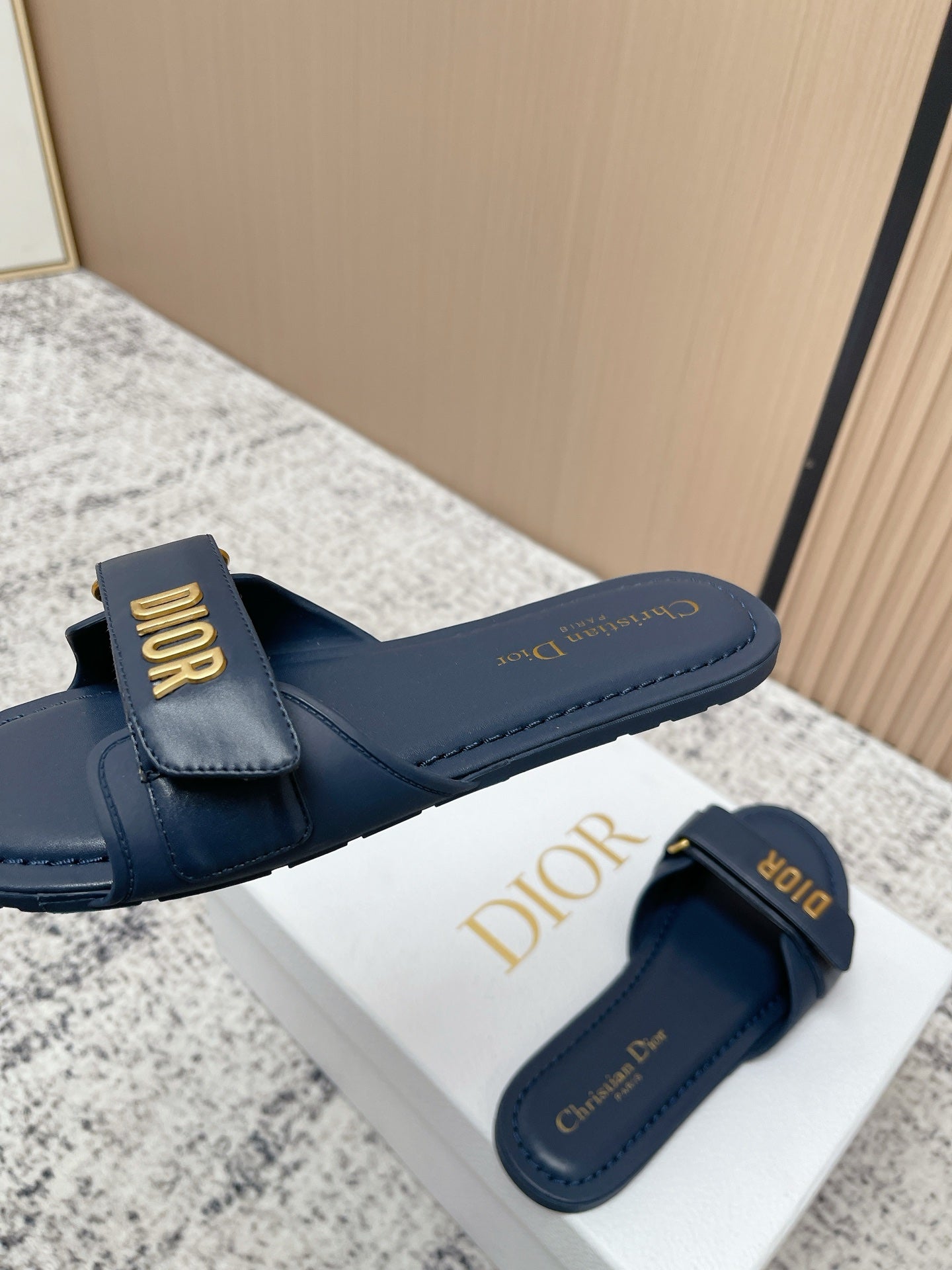 CD Dioriviera Dioract Slides Deep Blue Cowhide 752401