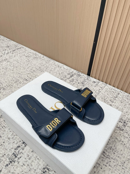 CD Dioriviera Dioract Slides Deep Blue Cowhide 752401
