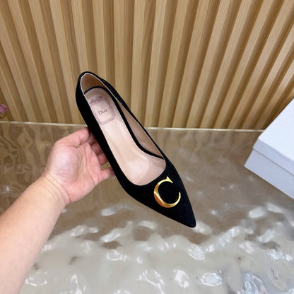 CD Buckle High-Heeled Elegant Shoes 85mm Black Suede 537715