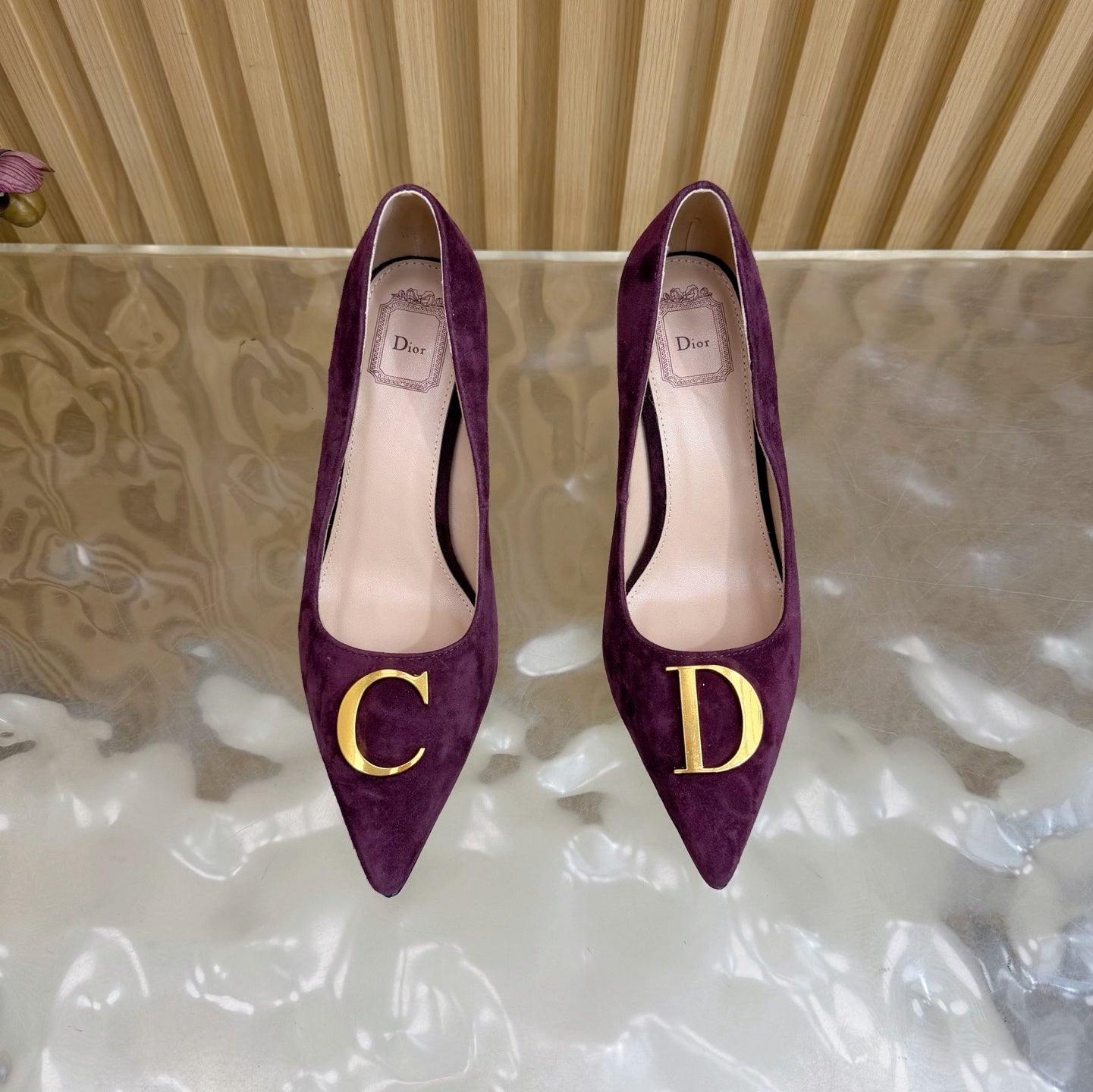 CD Buckle High-Heeled Elegant Shoes 85mm Burgundy Suede 537716