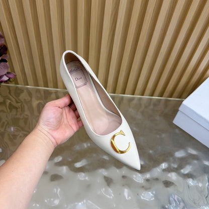 CD Buckle High-Heeled Elegant Shoes 85mm White Cowhide 537722