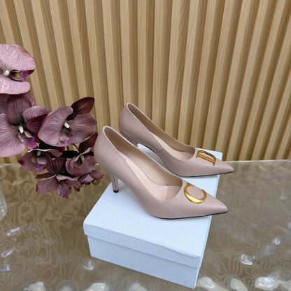 CD Buckle High-Heeled Elegant Shoes 85mm Dusty Rose Cowhide 537718
