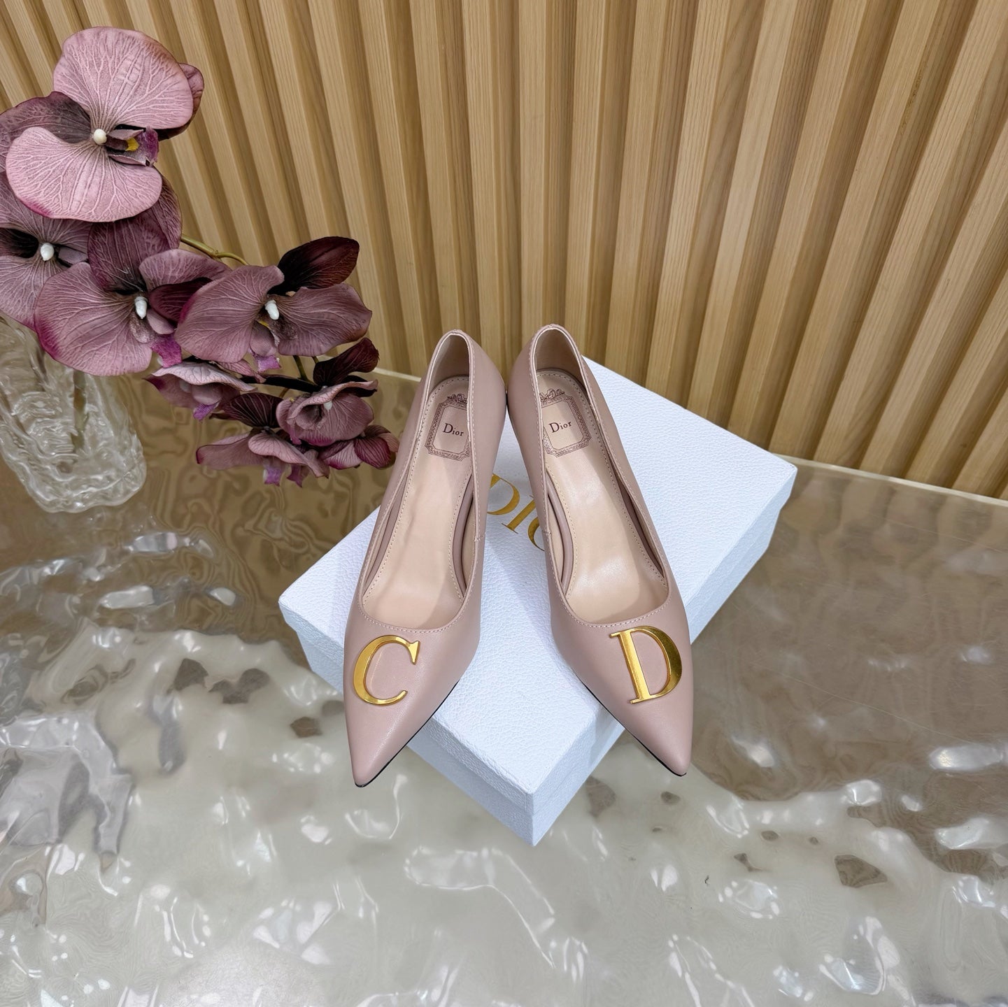 CD Buckle High-Heeled Elegant Shoes 85mm Dusty Rose Cowhide 537718