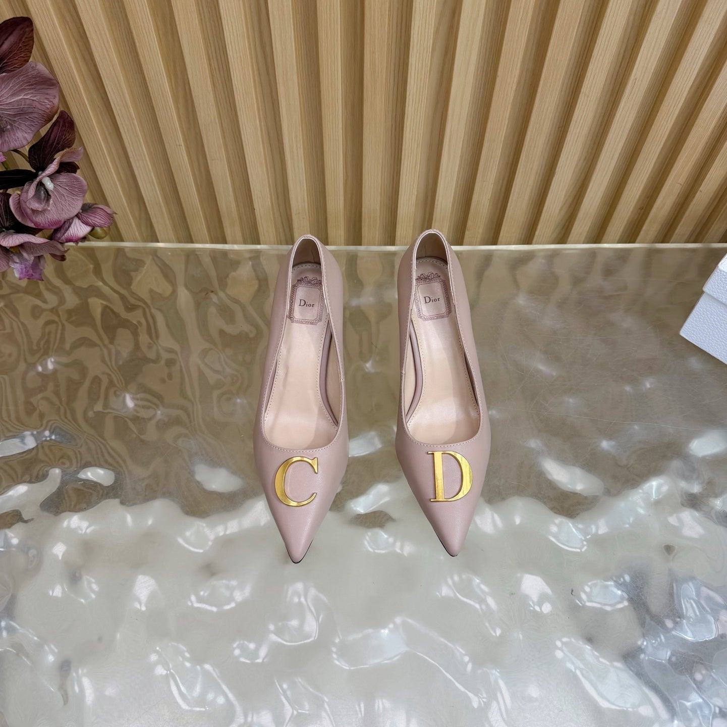 CD Buckle High-Heeled Elegant Shoes 85mm Dusty Rose Cowhide 537718