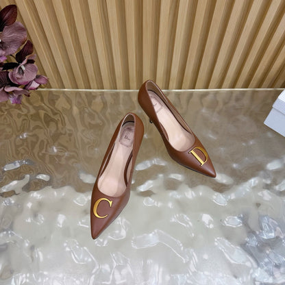 CD Buckle High-Heeled Elegant Shoes 85mm Brown Cowhide 537719