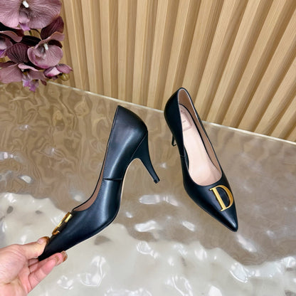 CD Buckle High-Heeled Elegant Shoes 85mm Black Cowhide 537721