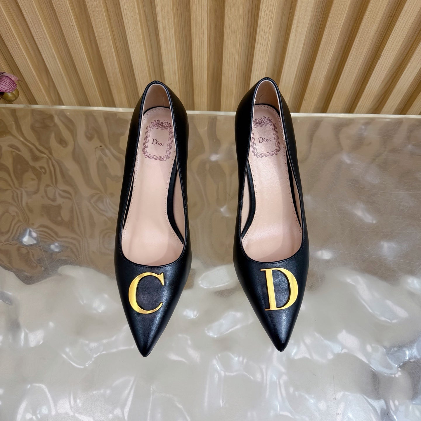CD Buckle High-Heeled Elegant Shoes 85mm Black Cowhide 537721