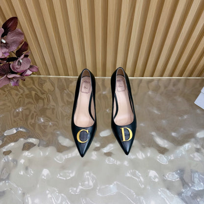 CD Buckle High-Heeled Elegant Shoes 85mm Black Cowhide 537721