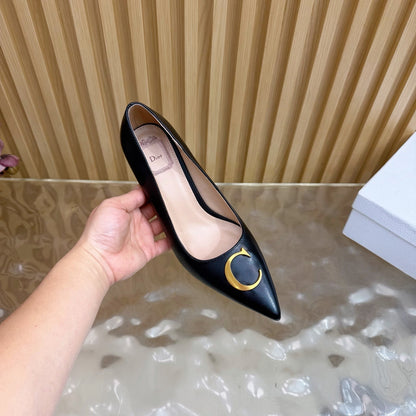 CD Buckle High-Heeled Elegant Shoes 85mm Black Cowhide 537721