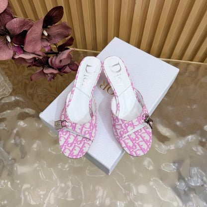 CD Half-Length Mule Heels White Pink Denim Leather 884811