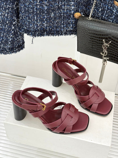CD D-Club Heeled Sandal 80mm Burgundy Calfskin 473833