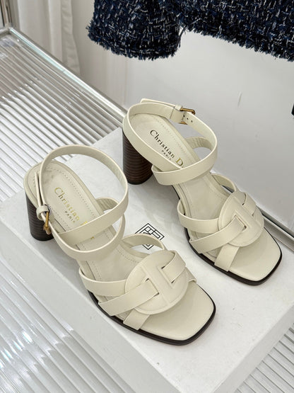 CD D-Club Heeled Sandal 80mm Cream Calfskin 473830