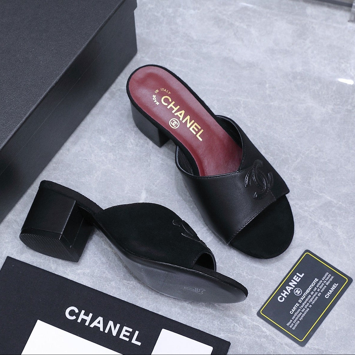 Chanel 2026 High-Heeled Sandals Black Suede Leather 758418