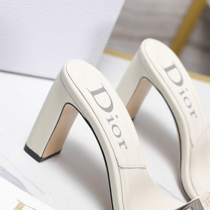 CD 26s D-Idole Mules 8.5cm White Jacquard Calfskin 961310