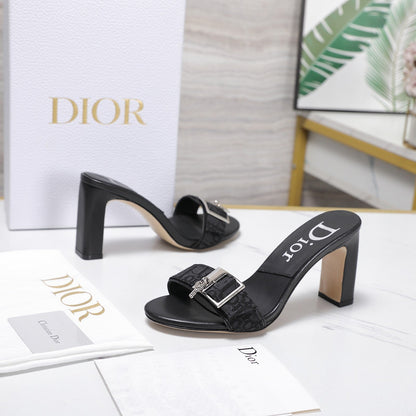 CD 26s D-Idole Mules 8.5cm Black Jacquard Calfskin 961312