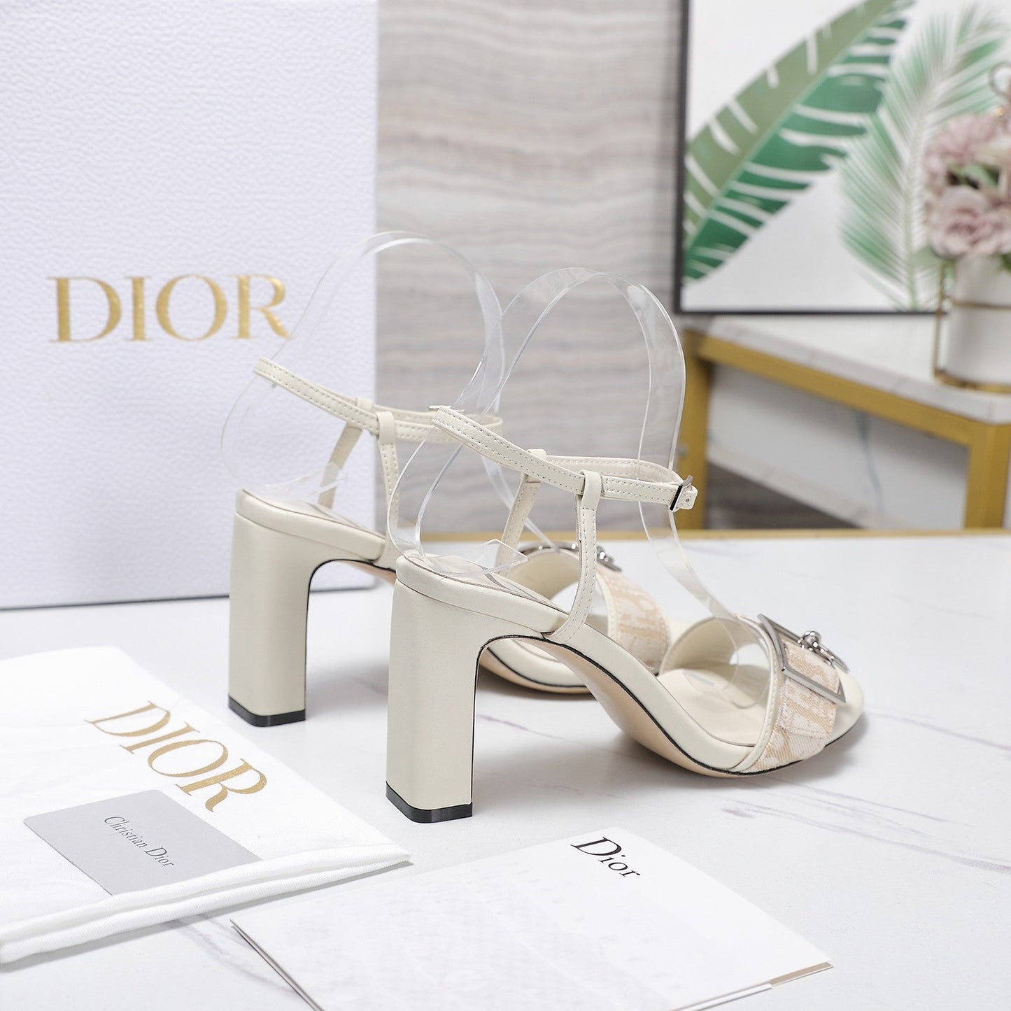 CD 26s D-Idole Heeled Sandals 8.5cm White Jacquard Calfskin 961313