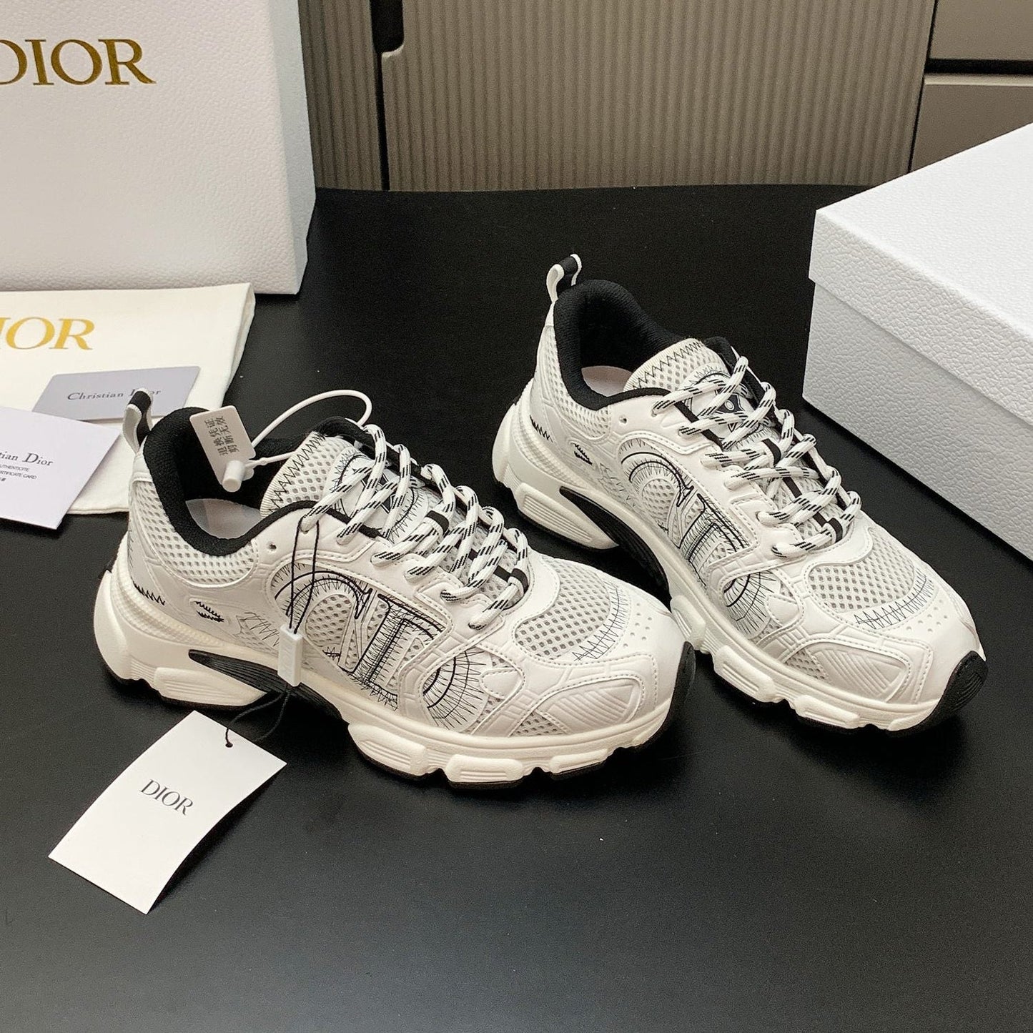 CD Chrono Sneaker White Black Mesh Calfskin 905015
