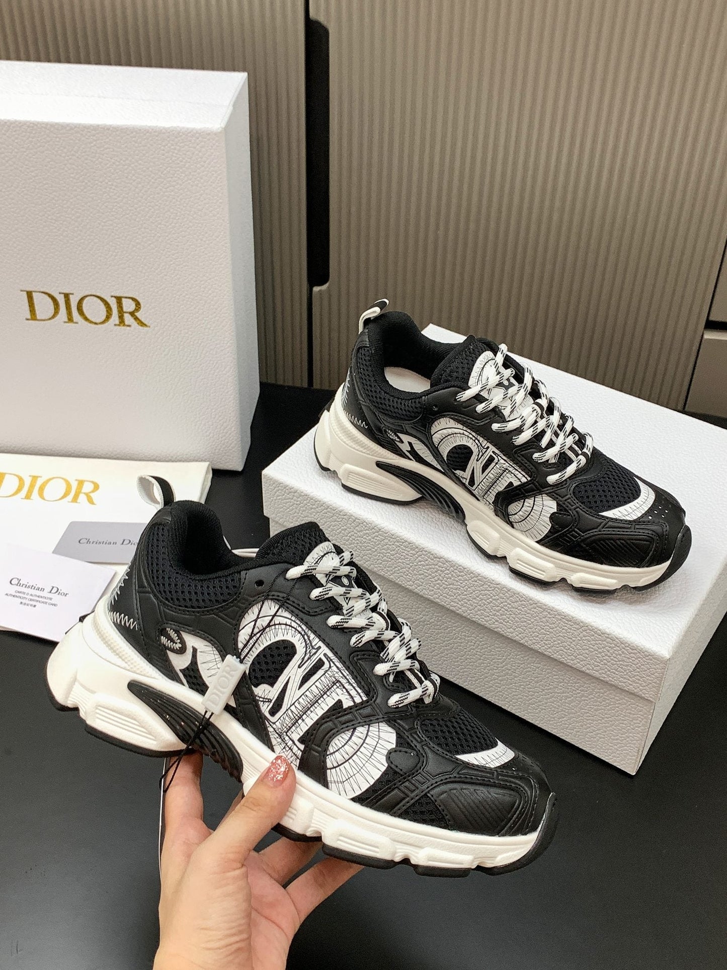 CD Chrono Sneaker Black Mesh Calfskin 905019