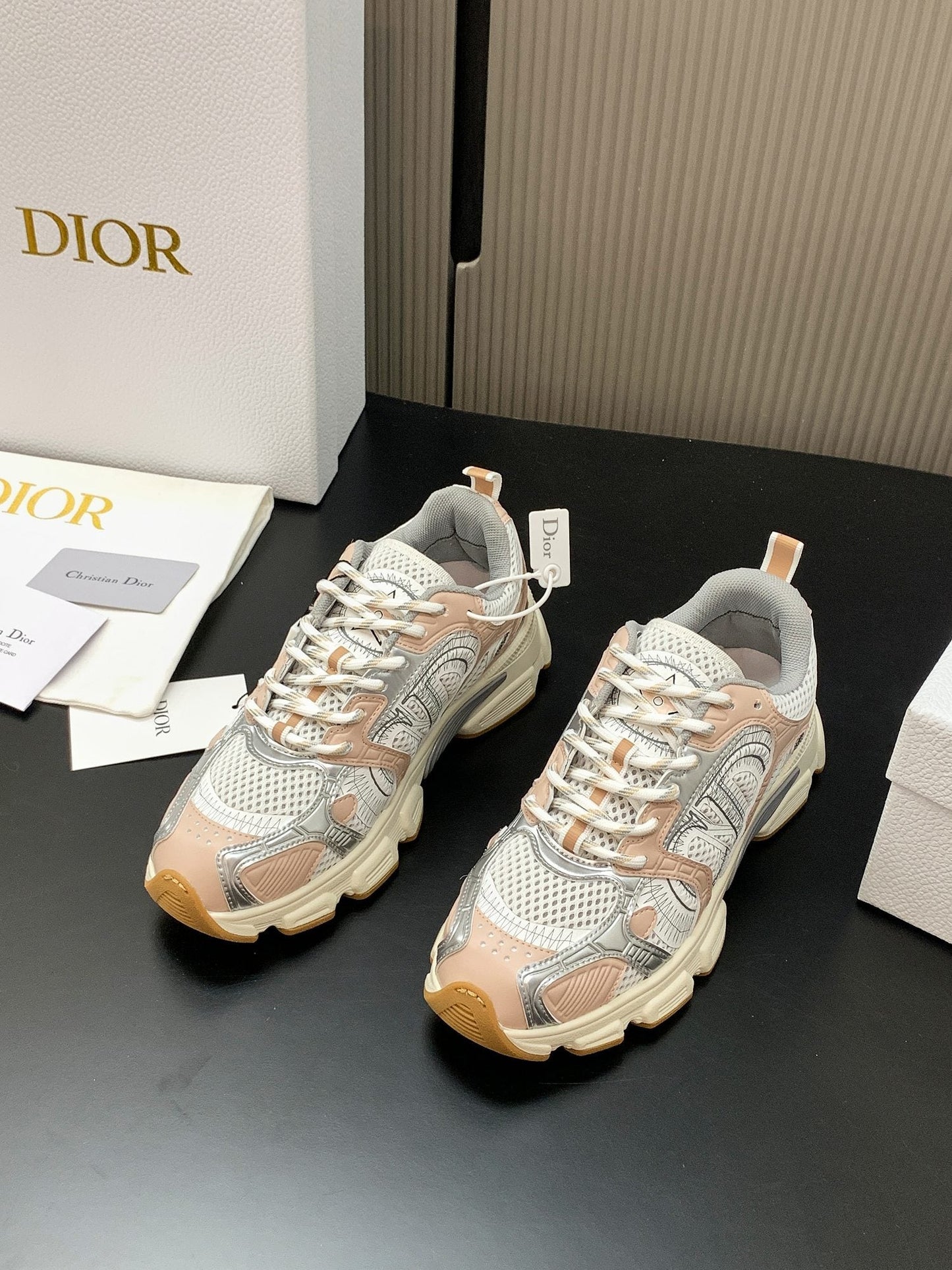 CD Chrono Sneaker Pink Sliver Mesh Calfskin 905020