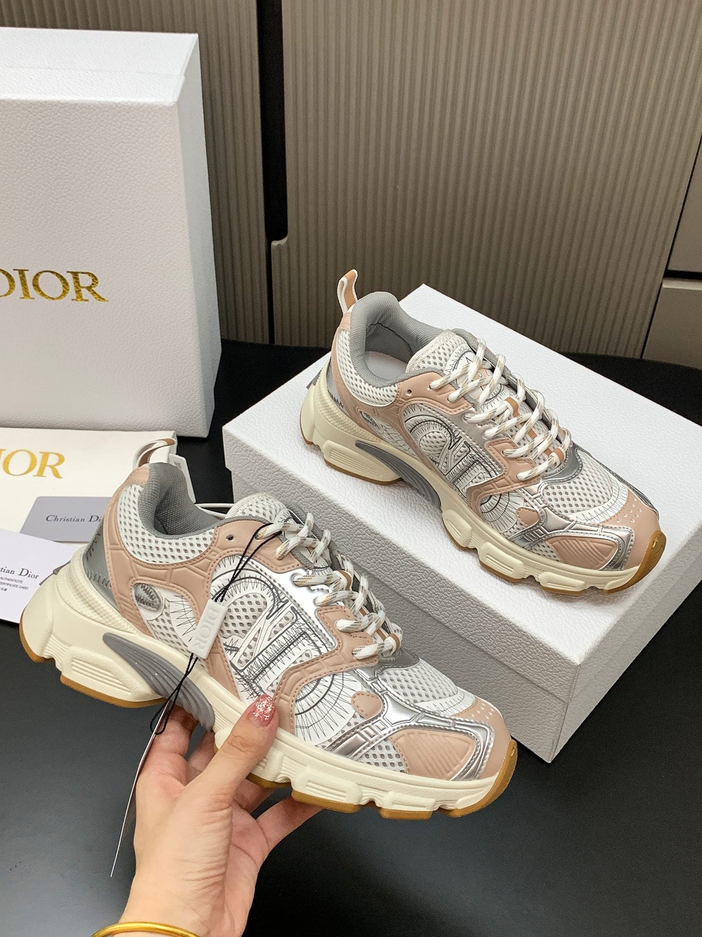 CD Chrono Sneaker Pink Sliver Mesh Calfskin 905020