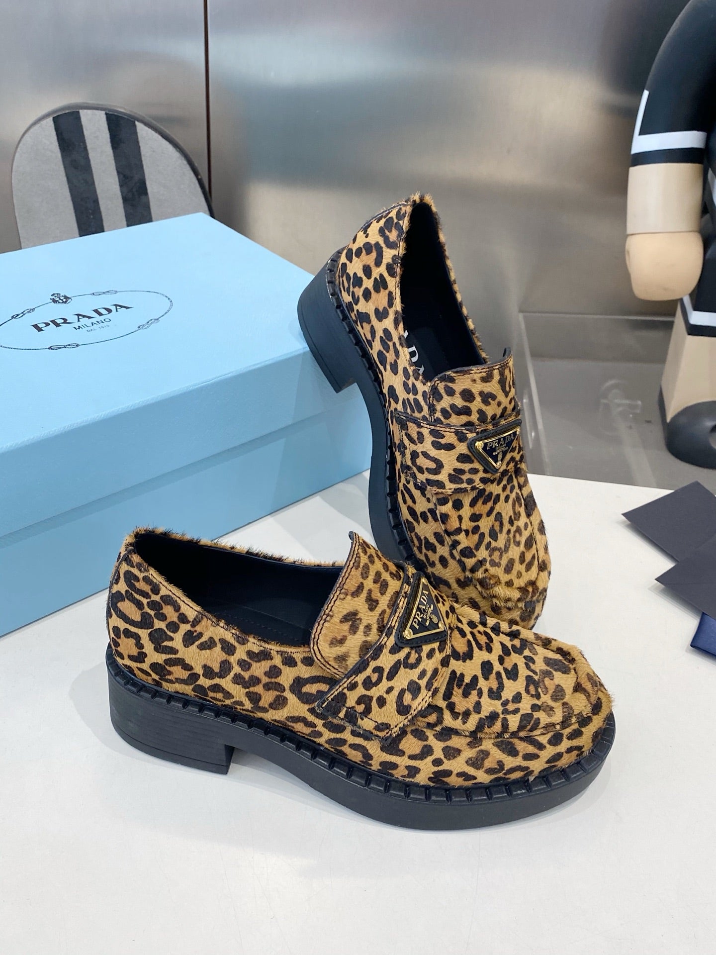 PRA 26S Platform Loafers Black Brown Leopard Leather 628562