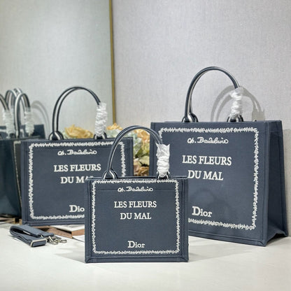 CD Les Fleurs du Mal Book Tote Grey Canvas