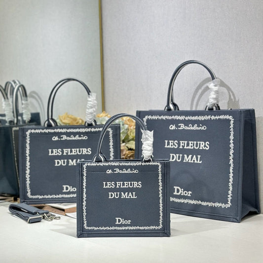 CD Les Fleurs du Mal Book Tote Grey Canvas