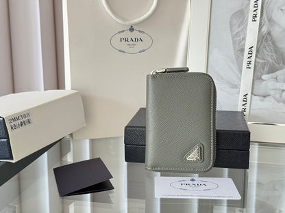 Prada 2026 Cardholder Zipper Bag 10cm Logo Silver Calfskin