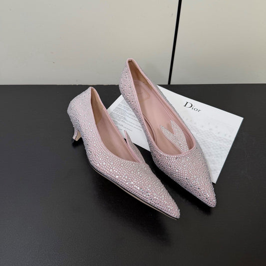 CD Heel Pointed Toe Rhinestone Slignback 3.5 Pink Suede 619565