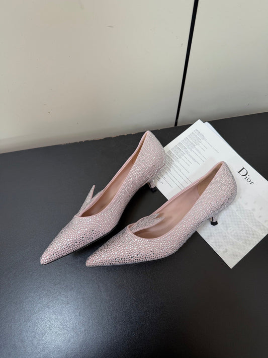 CD Heel Pointed Toe Rhinestone Slignback 3.5 Pink Suede 619565