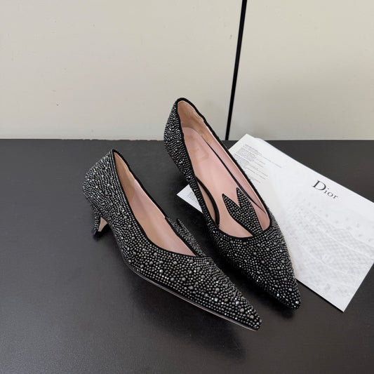 CD Heel Pointed Toe Rhinestone Slignback 3.5 Black Suede 619567