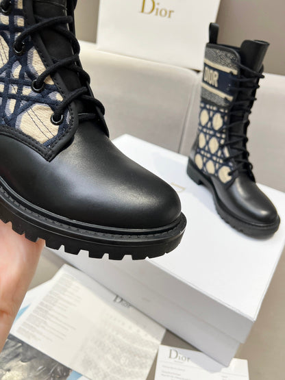 CD D-Major Ankle Boot In Charcoal Blue Mix Black Denim Fabric And Lambskin 107723