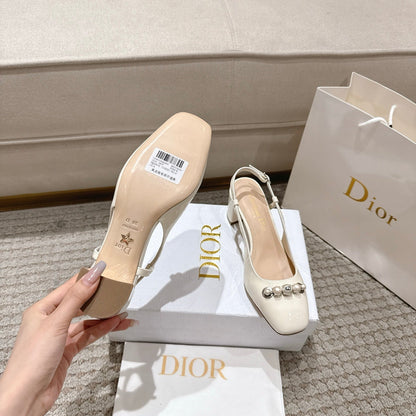 CD 25 slingback white pearls patent leather 396120