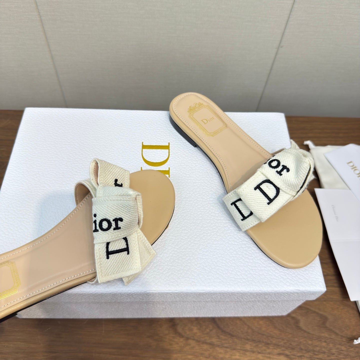 CD 26s J'Adior Slides Beige Canvas Lambskin 922455