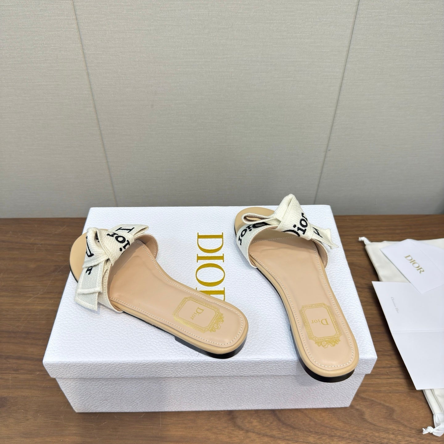 CD 26s J'Adior Slides Beige Canvas Lambskin 922455