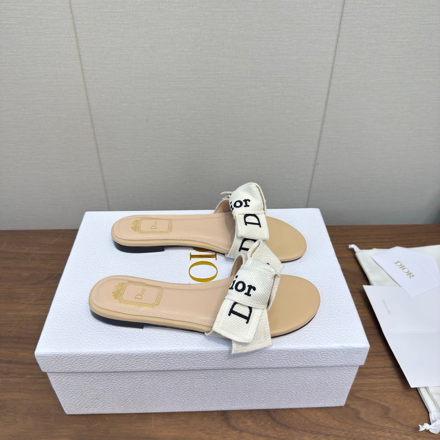 CD 26s J'Adior Slides Beige Canvas Lambskin 922455