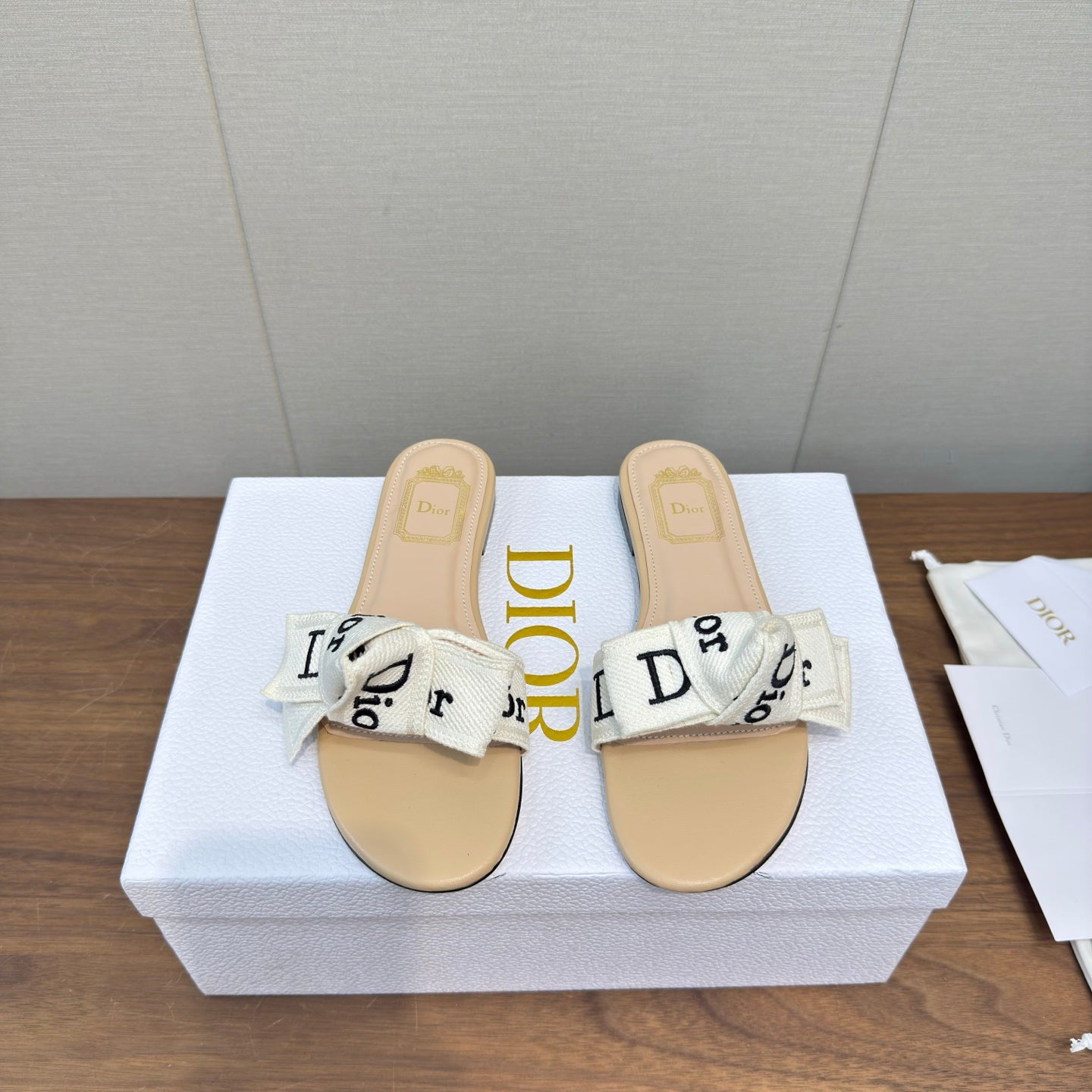 CD 26s J'Adior Slides Beige Canvas Lambskin 922455