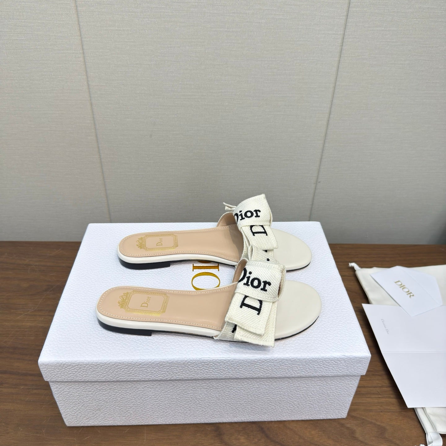 CD 26s J'Adior Slides White Canvas Lambskin 922457