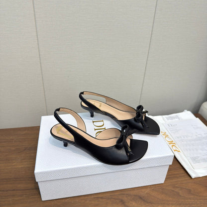 CD 26s Bow Heeled Slingback 3.5cm Black Lambskin 922492