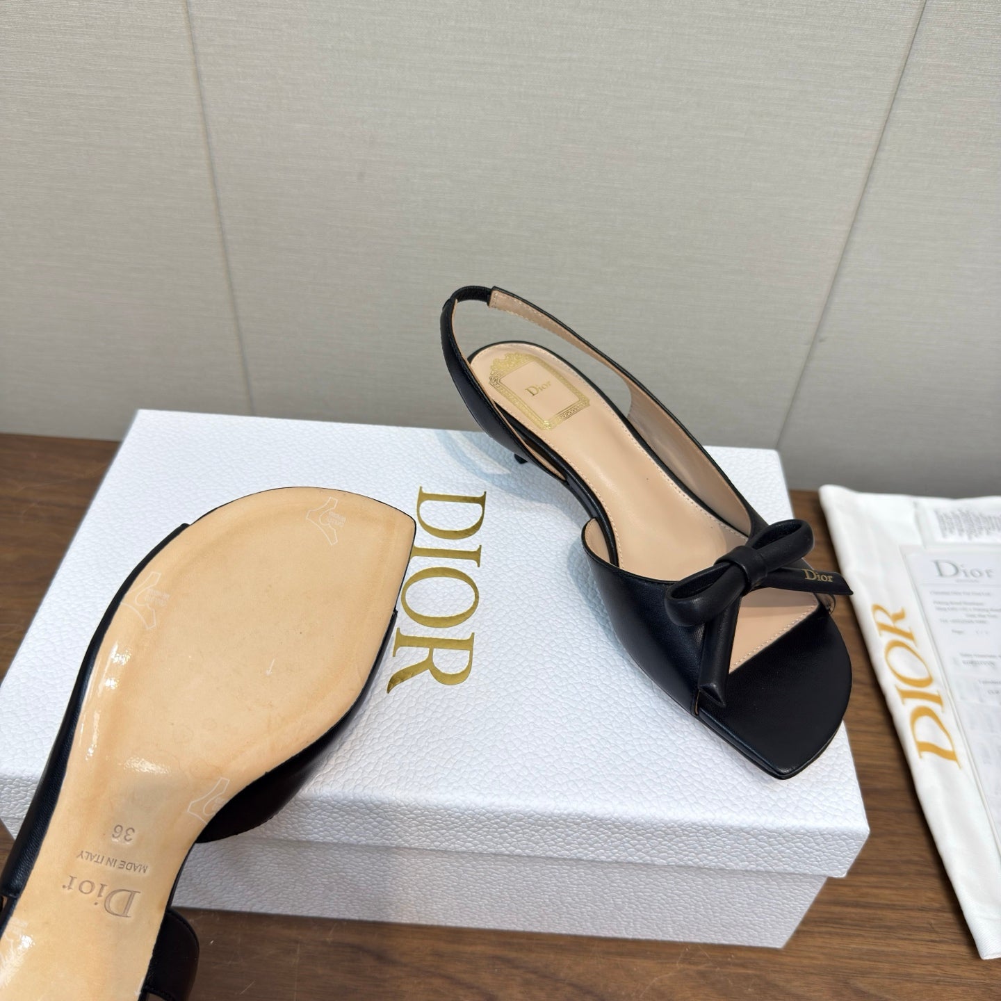 CD 26s Bow Heeled Slingback 3.5cm Black Lambskin 922492