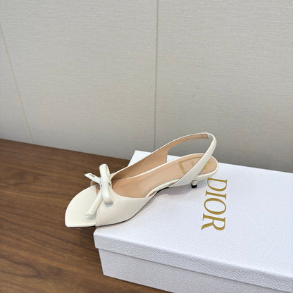 CD 26s Bow Heeled Slingback 3.5cm White Lambskin 922493