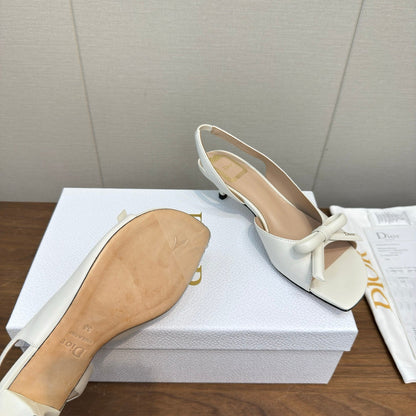 CD 26s Bow Heeled Slingback 3.5cm White Lambskin 922493