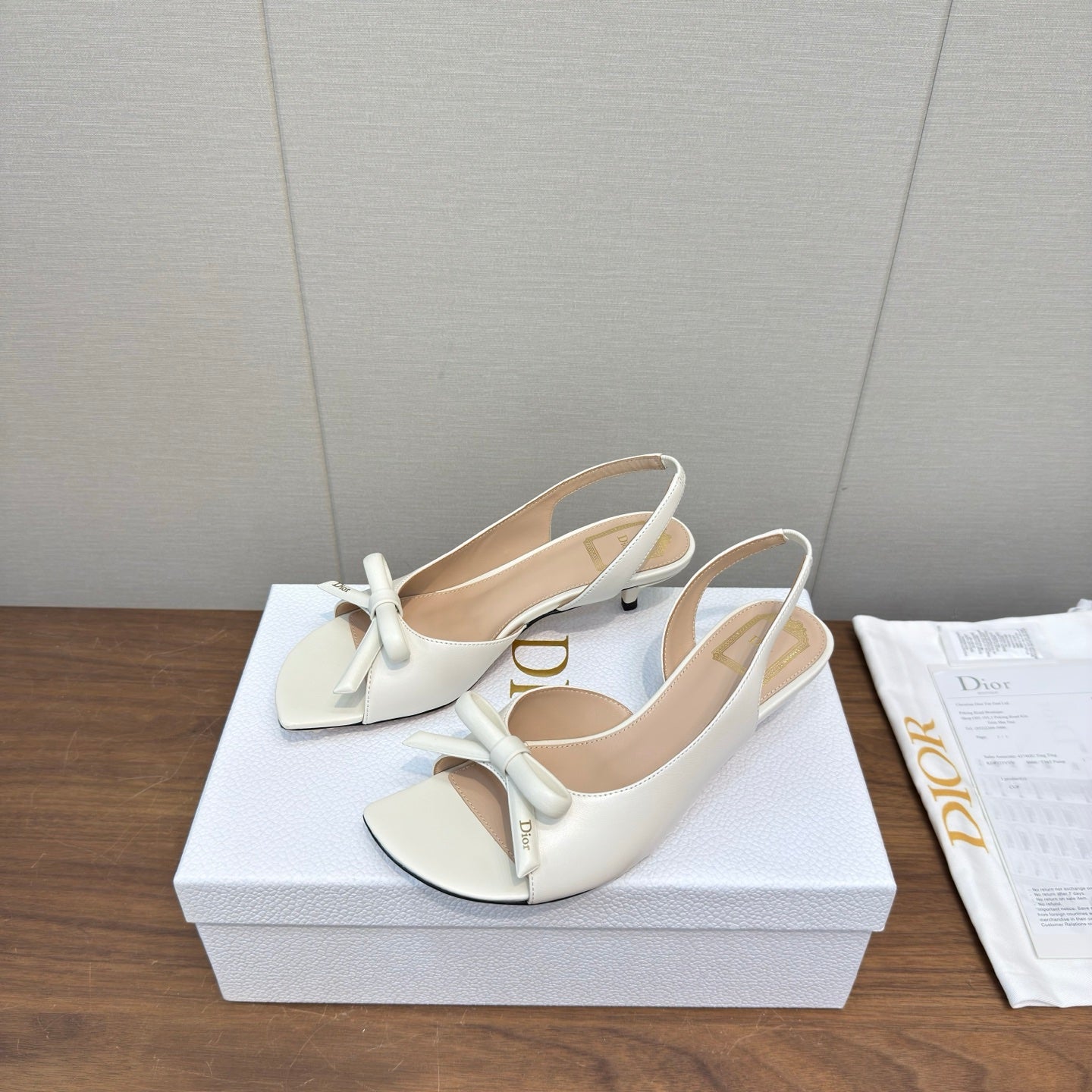 CD 26s Bow Heeled Slingback 3.5cm White Lambskin 922493