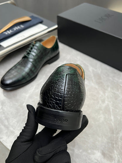 CD Timeless Derby Men’s Loafer Green Crocodile-Embossed Pattern