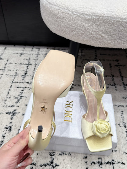 CD 26s Floral High-Heeled Sandals 9cm Light Yellow Satin 908243