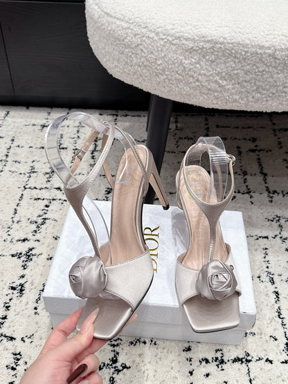 CD 26s Floral High-Heeled Sandals 9cm Grey Satin 908244