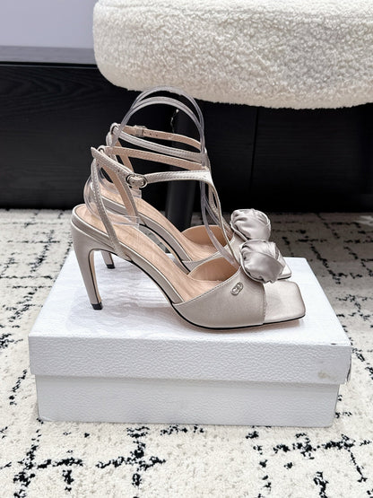 CD 26s Floral High-Heeled Sandals 9cm Grey Satin 908244